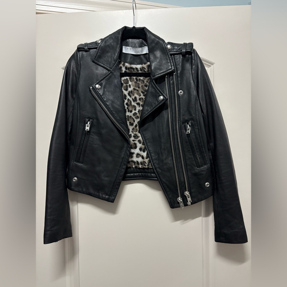 IRO Black Leather Biker Jacket Dylan Size 36 Lambskin Cropped Moto US 4 XS/S - Picture 2 of 12